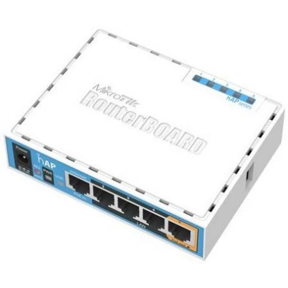 MikroTik hAP with 650MHz CPU, 64MB RAM, 5xLAN, built-in 2.4Ghz 802.11b/g/n 2x2 t