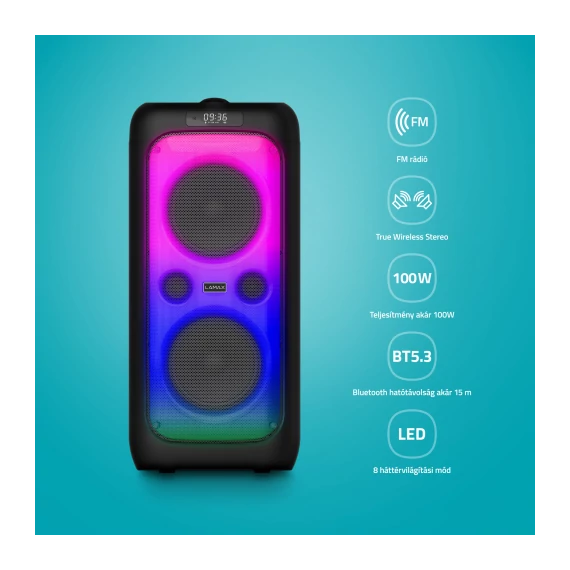 LAMAX Partyking1 Plus  100W Bluetooth Party hangszóró vezeték nélküli mikrofonna